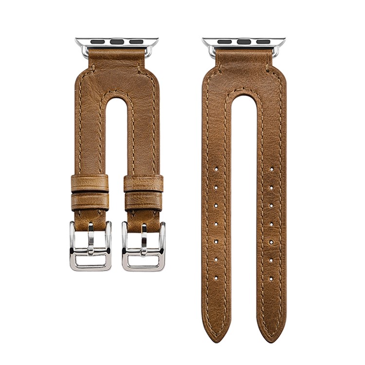 ICARER Classic Double Buckle Cuff Genuine Leather Watchband Bracelet for Apple Watch 42mm Series 3 2 1 - Brown-12