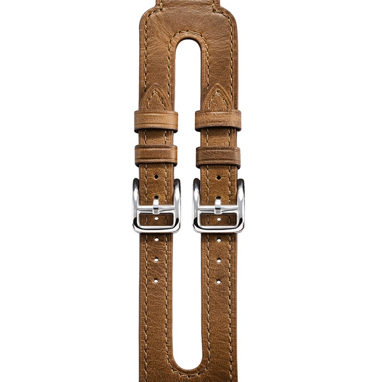 ICARER Classic Double Buckle Cuff Genuine Leather Watchband Bracelet for Apple Watch 42mm Series 3 2 1 - Brown-13