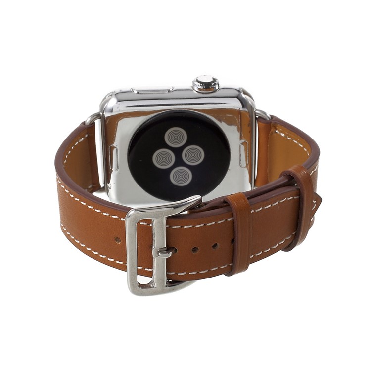 Single Tour Genuine Leather Wrist Strap for Apple Watch Series 3 Series 1 Series 2 38mm - Brown-4