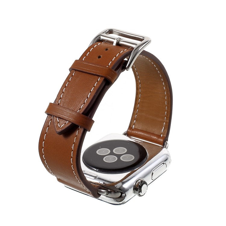 Single Tour Genuine Leather Wrist Strap for Apple Watch Series 3 Series 1 Series 2 38mm - Brown-5