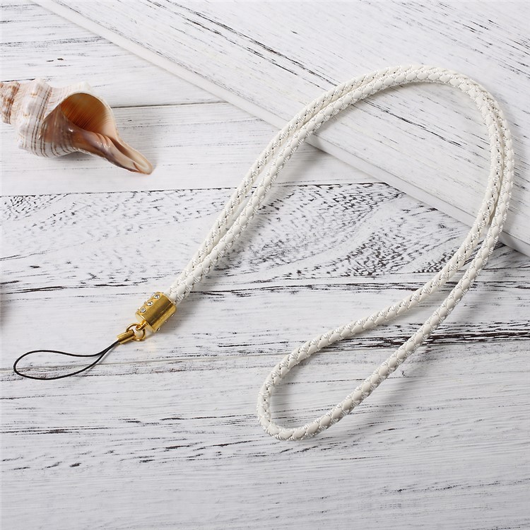 Woven Pattern Universal Detachable Long Lanyard Neck Strap for Cellphone Camera - White-1