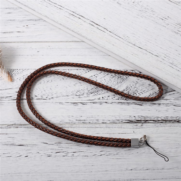 Woven Pattern Detachable Long Neck Strap Lanyard for Cellphone Camera - Brown-2