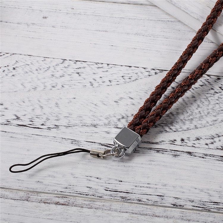 Woven Pattern Detachable Long Neck Strap Lanyard for Cellphone Camera - Brown-3
