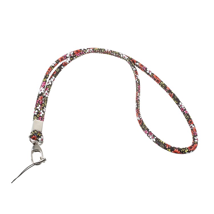 Print Leather Universal Long Lanyard Neck Strap for Cellphone Camera - Rose / Yellow-1