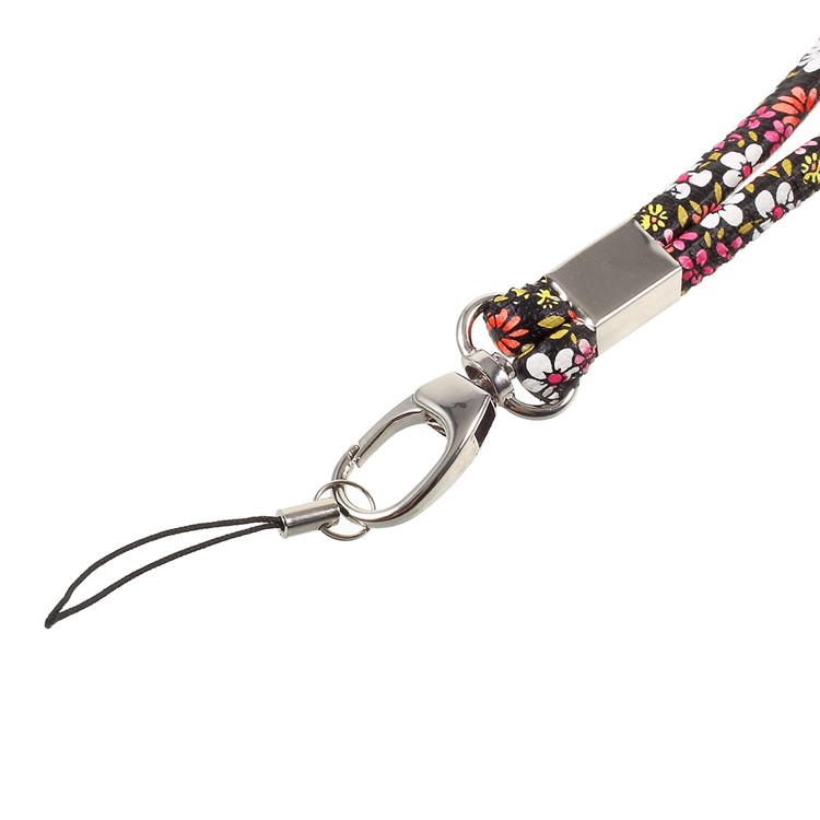 Print Leather Universal Long Lanyard Neck Strap for Cellphone Camera - Rose / Yellow-3