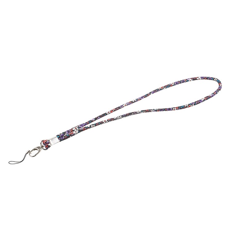 Print Leather Universal Long Lanyard Neck Strap for Cellphone Camera - Rose / Purple-2