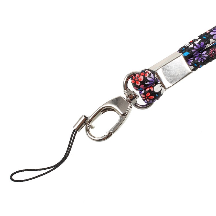 Print Leather Universal Long Lanyard Neck Strap for Cellphone Camera - Rose / Purple-3