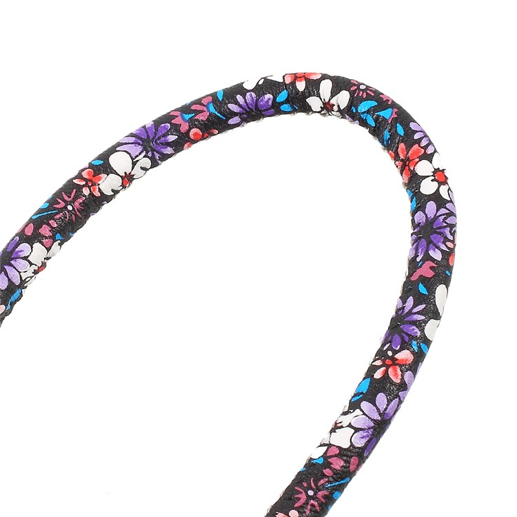Print Leather Universal Long Lanyard Neck Strap for Cellphone Camera - Rose / Purple-5