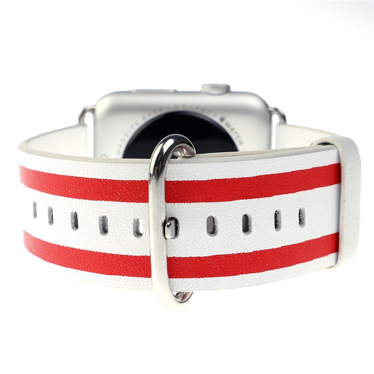 Fashion Genuine Leather Watch Band Replacement for Apple Watch Series 2 Series 1 38mm with Metal Adapter Clasp - The American Flag-3