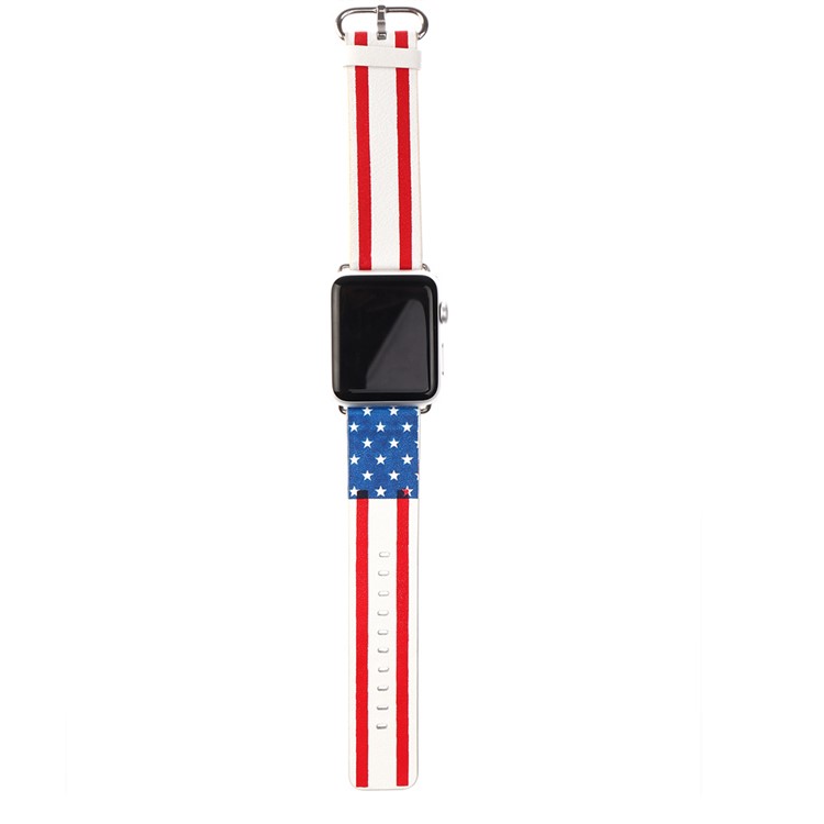 Fashion Genuine Leather Watch Band Replacement for Apple Watch Series 2 Series 1 38mm with Metal Adapter Clasp - The American Flag-4