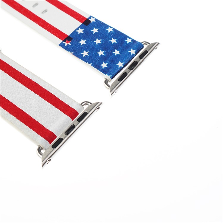 Fashion Genuine Leather Watch Band Replacement for Apple Watch Series 2 Series 1 38mm with Metal Adapter Clasp - The American Flag-5