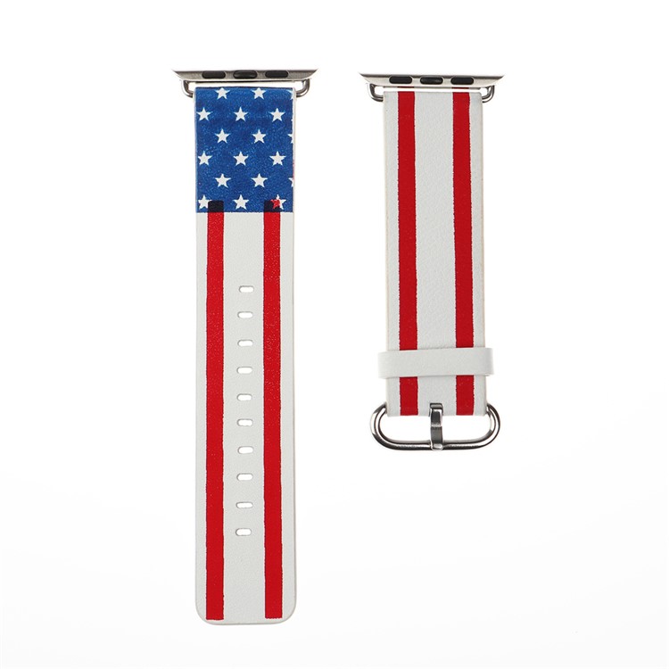 Fashion Genuine Leather Watch Band Replacement for Apple Watch Series 2 Series 1 38mm with Metal Adapter Clasp - The American Flag-6