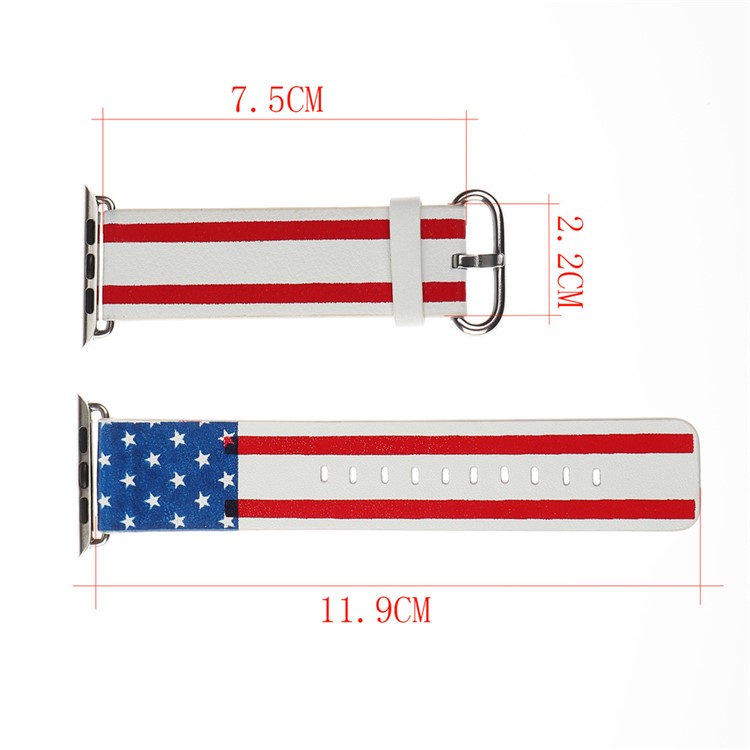 Fashion Genuine Leather Watch Band Replacement for Apple Watch Series 2 Series 1 38mm with Metal Adapter Clasp - The American Flag-8