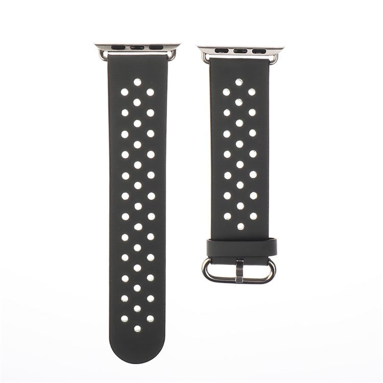 Mesh Genuine Leather Watch Band for Apple Watch Series 1 Series 2 38mm with Axle Connectors - Grey-2