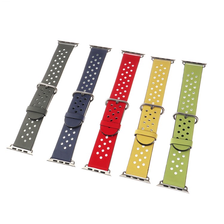 Mesh Genuine Leather Watch Band for Apple Watch Series 1 Series 2 38mm with Axle Connectors - Grey-7