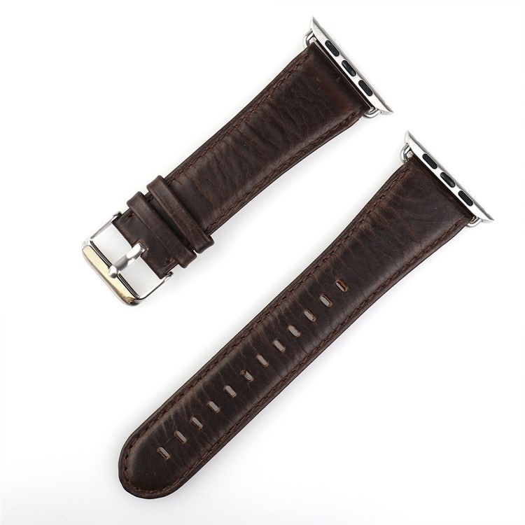 Crazy Horse Retro Cowhide Leather Watch Band for Apple Watch Series 2 Series 1 42mm with Metal Adapter Clasp - Coffee-1