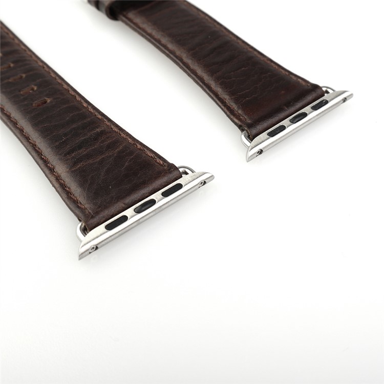 Crazy Horse Retro Cowhide Leather Watch Band for Apple Watch Series 2 Series 1 42mm with Metal Adapter Clasp - Coffee-2