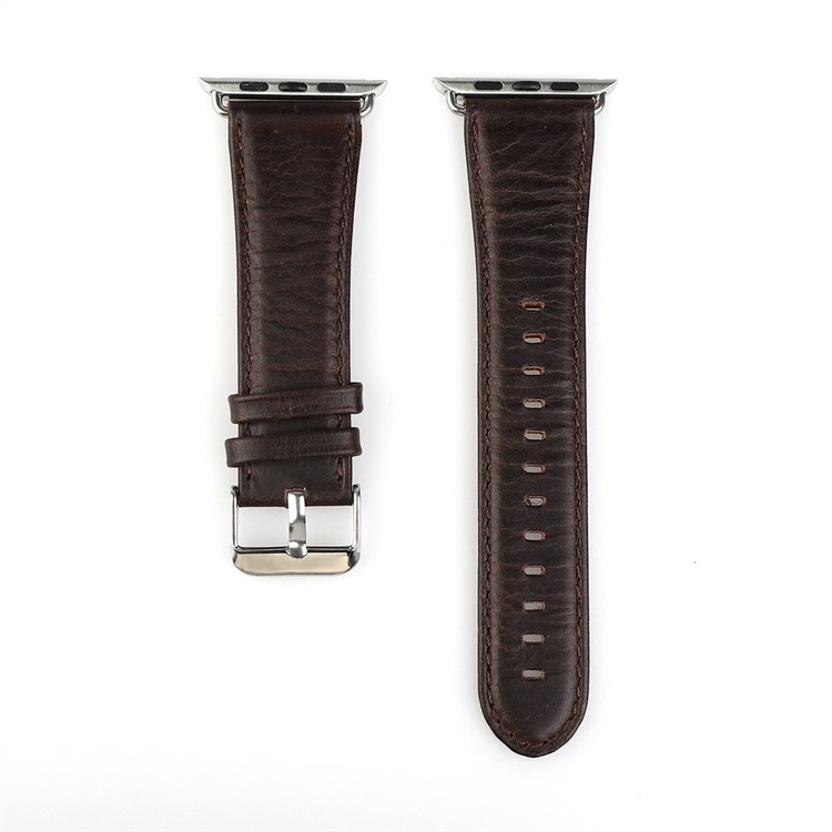 Crazy Horse Retro Cowhide Leather Watch Band for Apple Watch Series 2 Series 1 42mm with Metal Adapter Clasp - Coffee-3