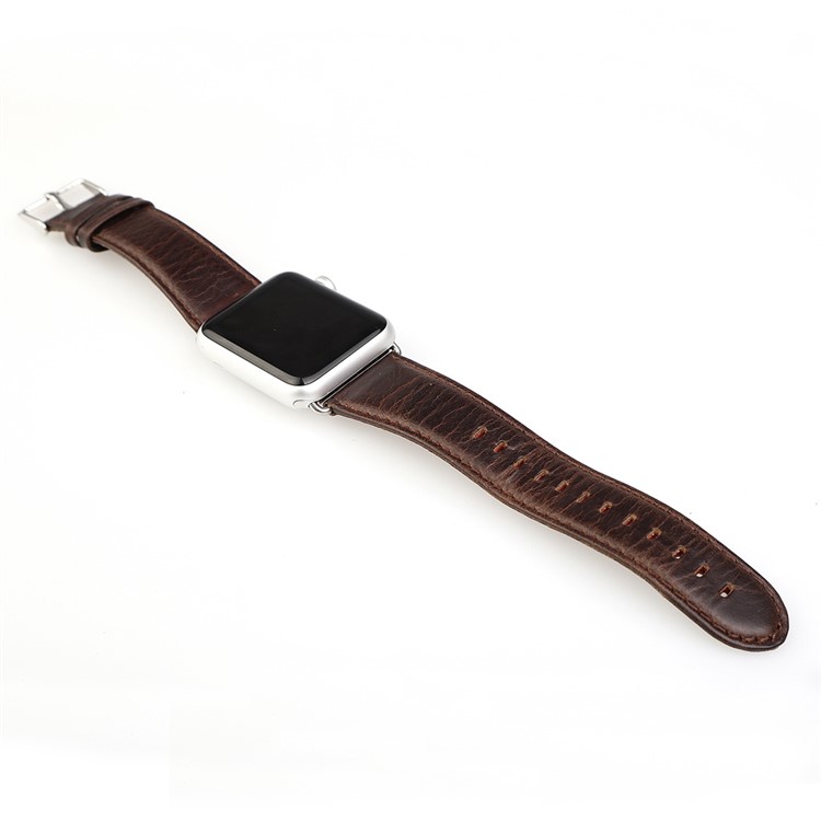 Crazy Horse Retro Cowhide Leather Watch Band for Apple Watch Series 2 Series 1 42mm with Metal Adapter Clasp - Coffee-4