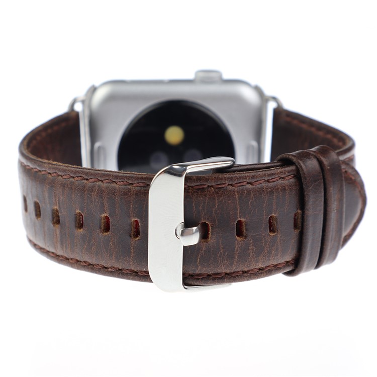 Crazy Horse Retro Cowhide Leather Watch Band for Apple Watch Series 2 Series 1 42mm with Metal Adapter Clasp - Coffee-5