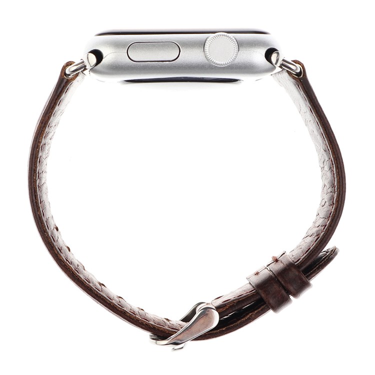 Crazy Horse Retro Cowhide Leather Watch Band for Apple Watch Series 2 Series 1 42mm with Metal Adapter Clasp - Coffee-6