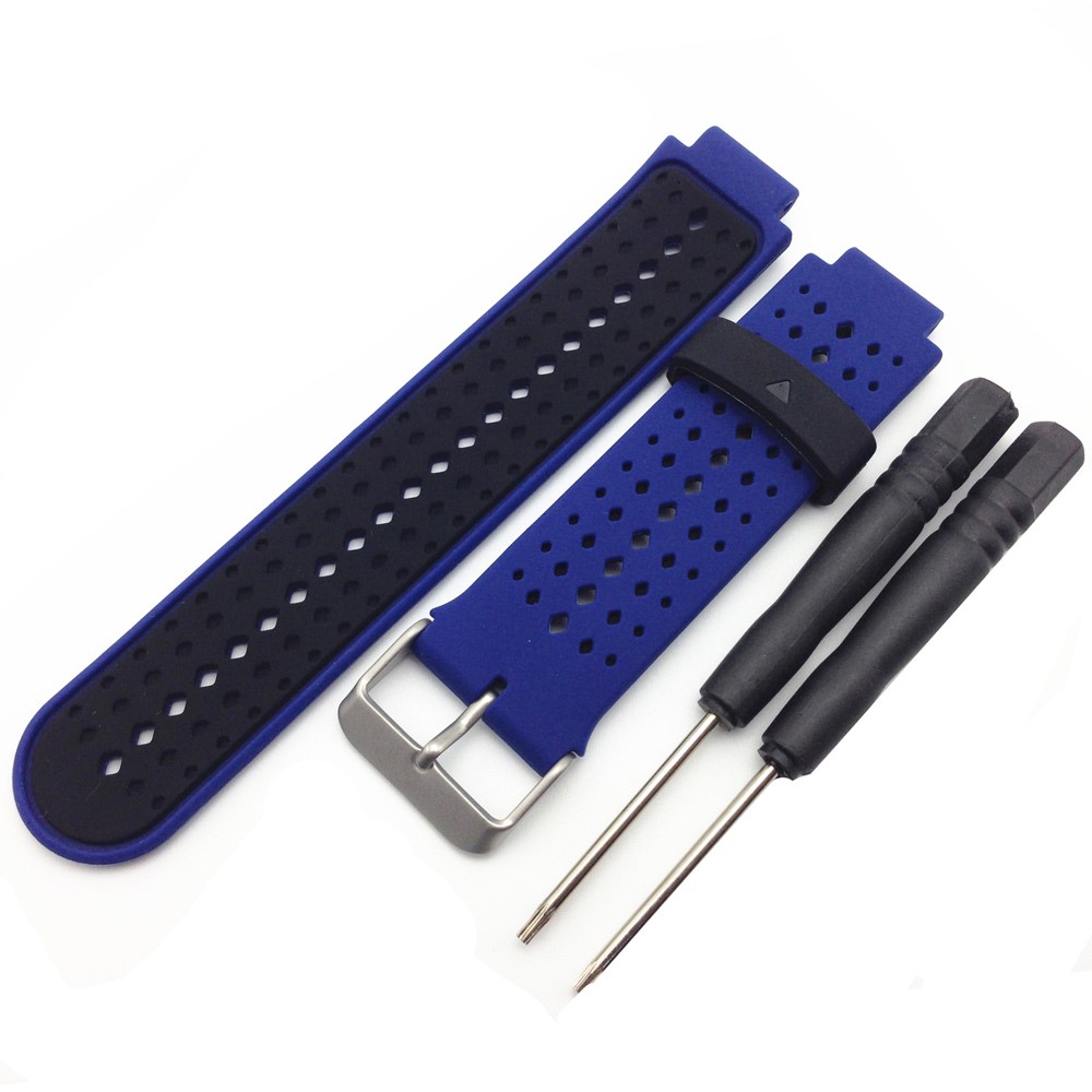 Silicone Strap with Metal Buckle for Garmin Forerunner 220/230/235/630/620/735 - Black / Dark Blue-1
