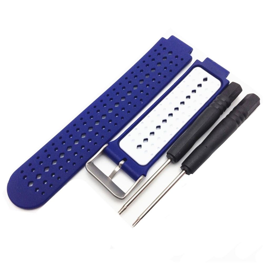 Unisex Silicone Soft Watch Strap for Garmin Forerunner 220/230/235/630/620/735 - White / Dark Blue-1