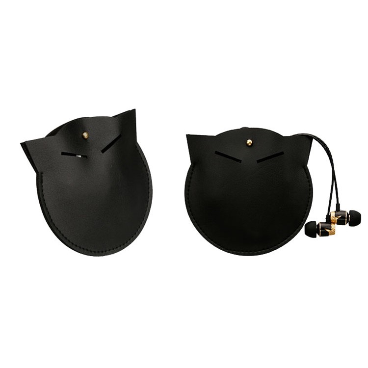 SOYAN Cat Shape Earphone Carrying Bag Headphone Storage Bag Cable Pouch - Black-1
