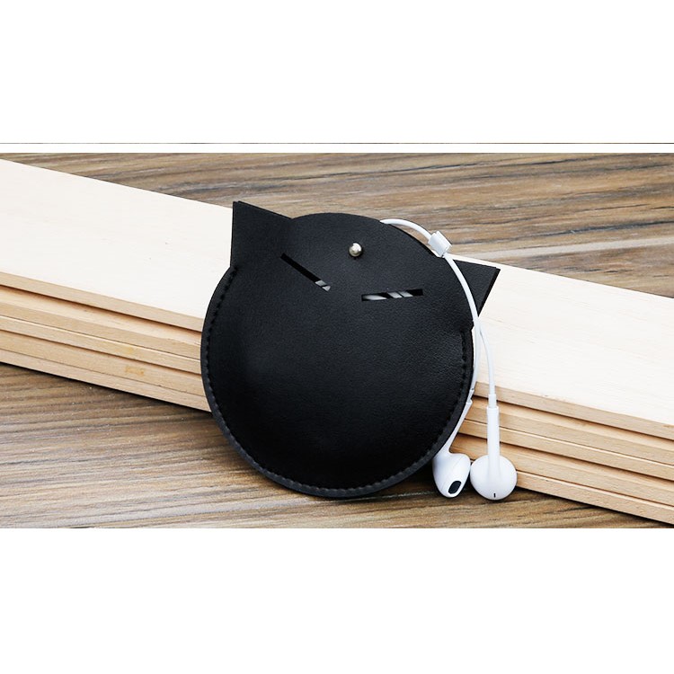 SOYAN Cat Shape Earphone Carrying Bag Headphone Storage Bag Cable Pouch - Black-2