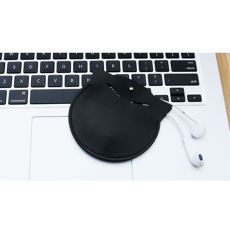 SOYAN Cat Shape Earphone Carrying Bag Headphone Storage Bag Cable Pouch - Black-3