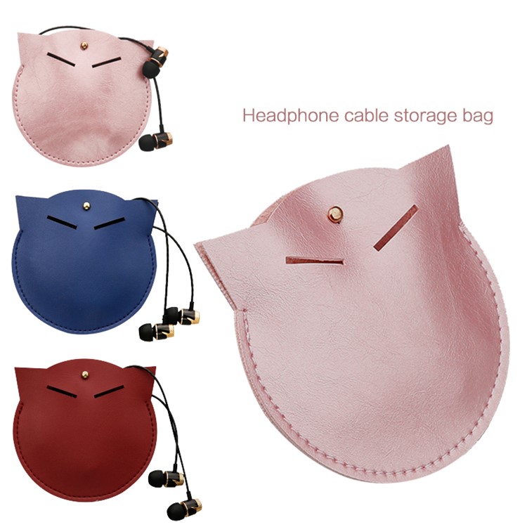 SOYAN Cat Shape Earphone Carrying Bag Headphone Storage Bag Cable Pouch - Black-4