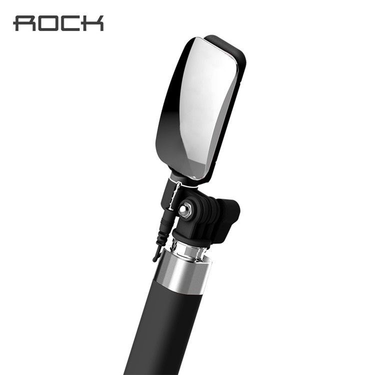 ROCK Mini Lightning Wired Foldable Extendable Selfie Stick with Mirror for iPhone Samsung Huawei etc - Black-2