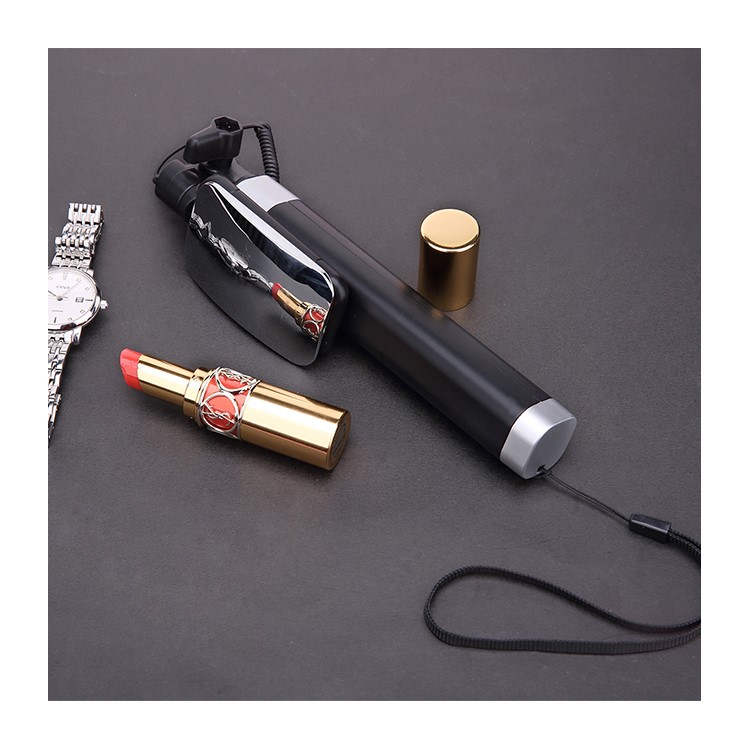 ROCK Mini Lightning Wired Foldable Extendable Selfie Stick with Mirror for iPhone Samsung Huawei etc - Black-3