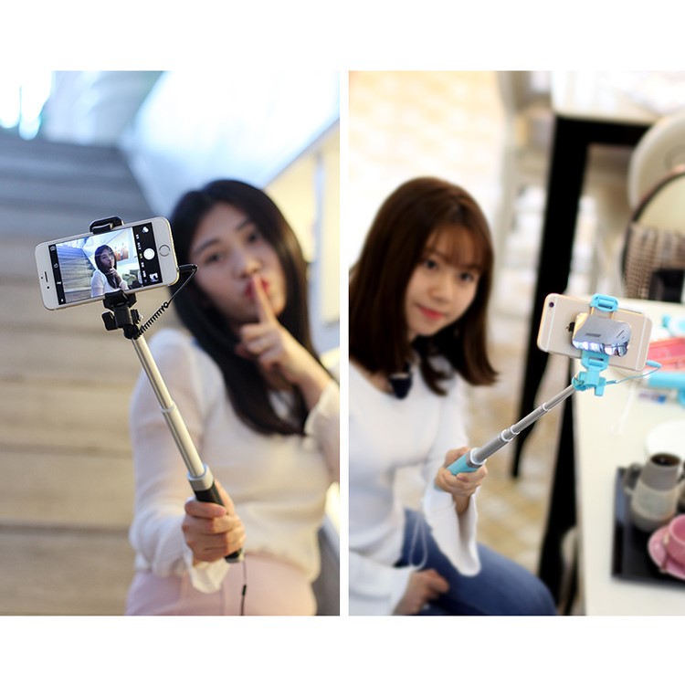 ROCK Mini Lightning Wired Foldable Extendable Selfie Stick with Mirror for iPhone Samsung Huawei etc - Black-4
