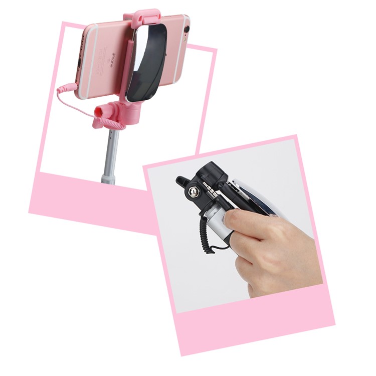 ROCK Mini Lightning Wired Foldable Extendable Selfie Stick with Mirror for iPhone Samsung Huawei etc - Black-5