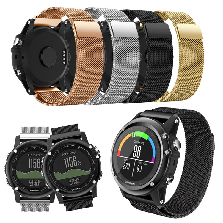 For Garmin Fenix 3 Smart Watch Band Milanese Loop Stainless Steel Replacement Strap - Silver Color-5