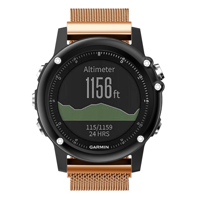 For Garmin Fenix 3 Watch Strap Milanese Loop Stainless Steel Replacement Band - Rose Gold Color-3