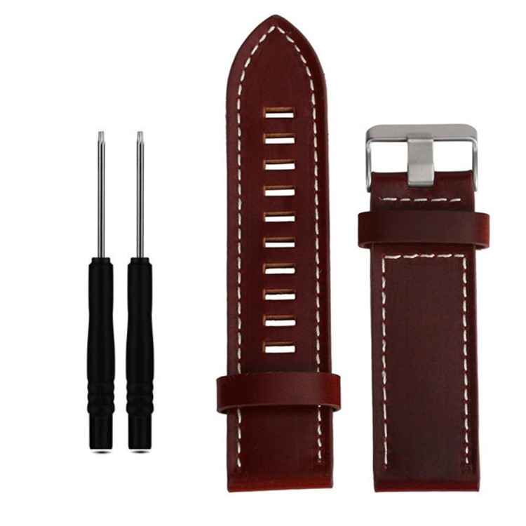 Genuine Leather Watch Band for Garmin Fenix 3 with Screwdriver - Dark Brown-2