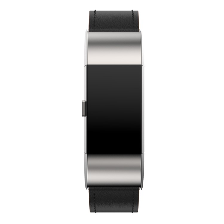 For Fitbit Charge 2 Genuine Leather Watch Band Watchband Replacement - Black-2