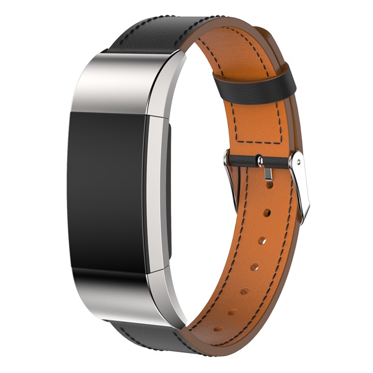 For Fitbit Charge 2 Genuine Leather Watch Band Watchband Replacement - Black-3