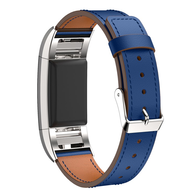 Genuine Leather Watchband Replacement for Fitbit Charge 2 - Dark Blue-1
