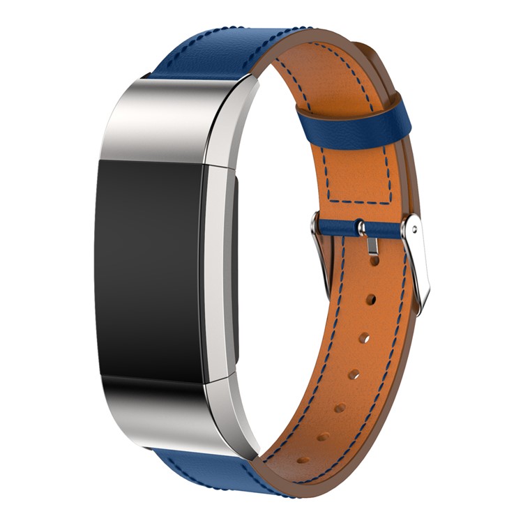 Genuine Leather Watchband Replacement for Fitbit Charge 2 - Dark Blue-2