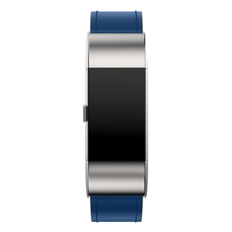 Genuine Leather Watchband Replacement for Fitbit Charge 2 - Dark Blue-3