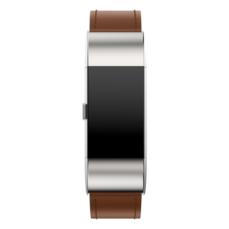 For Fitbit Charge 2 Watch Band Replacement Genuine Leather Material - Brown-2