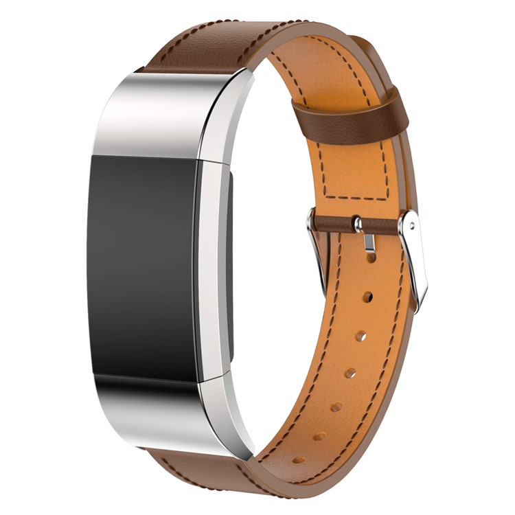 For Fitbit Charge 2 Watch Band Replacement Genuine Leather Material - Brown-3