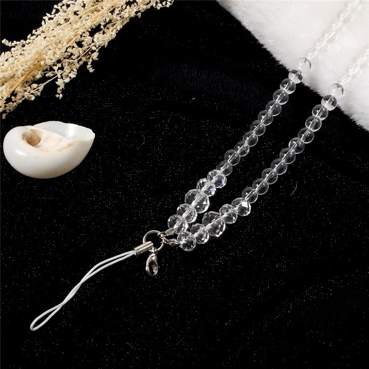 Crystal Bead Cell Phone Accessory Lanyard Detachable Key/U Disk Neck Strap - Transparent-2
