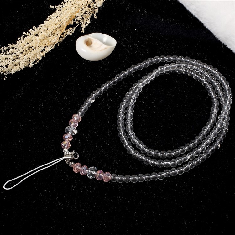 Crystal Faux Pearl Mobile Phone Accessory Neck Strap Key/U Disk Lanyard- Transparent / Pink-1