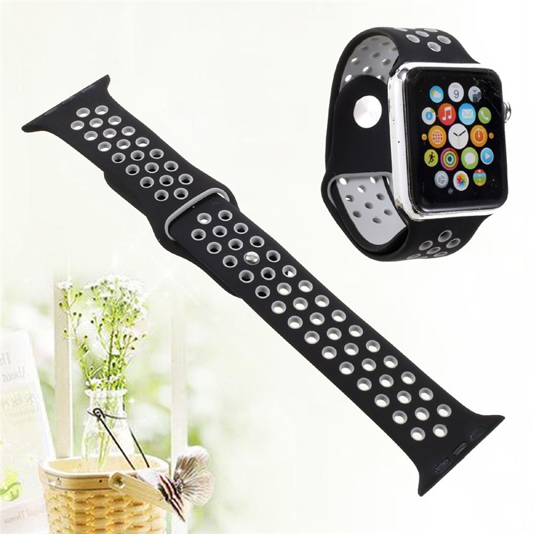 Silicone Watchband Replacement Wrist Strap for Apple Watch 38mm Series 1 Series 2 Series 3 - Black-2