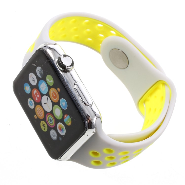 Sports Silicone Watch Band Replacement for Apple Watch 38mm Series 3 Series 1 Series 2 - Yellow / White-2
