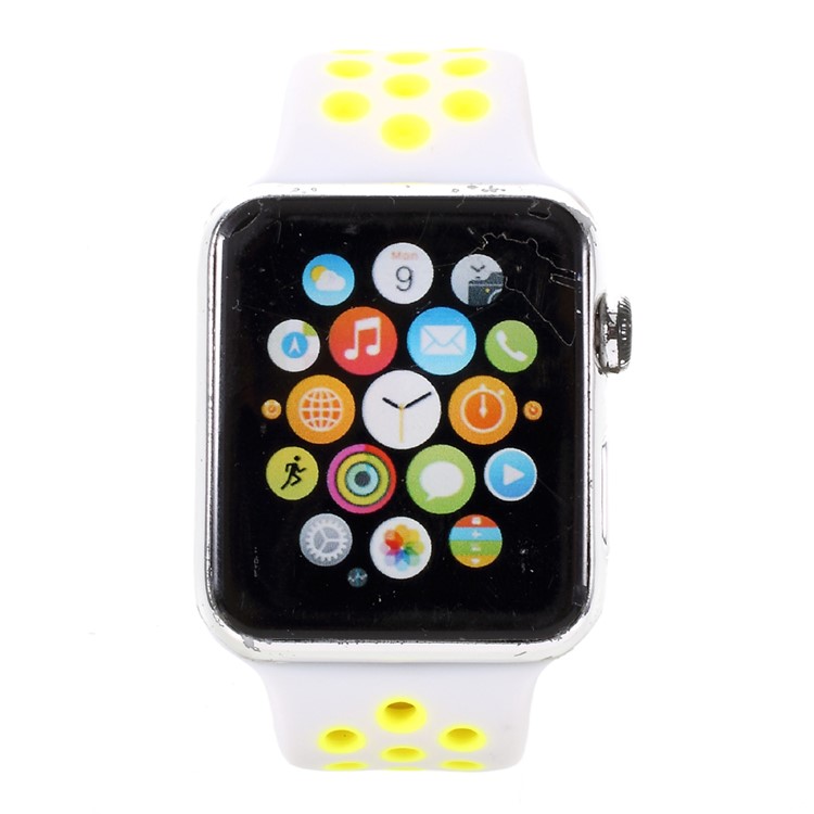 Sports Silicone Watch Band Replacement for Apple Watch 38mm Series 3 Series 1 Series 2 - Yellow / White-3